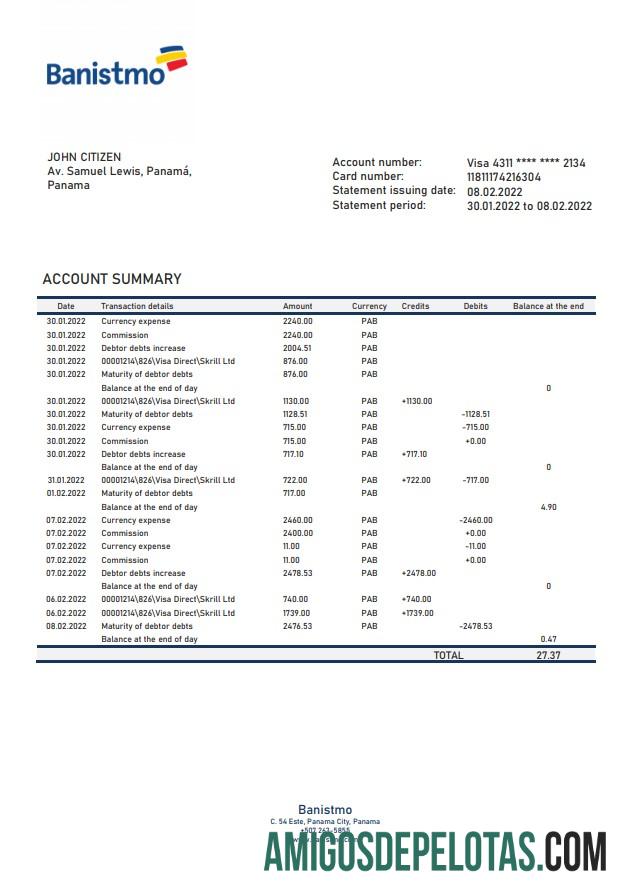 Panama Banistmo extrato bancário amostra